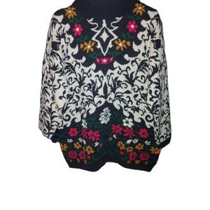 Vntg 80s Sweater Exchange Womens XL Floral‎ Sweater mock neck colorful, vines